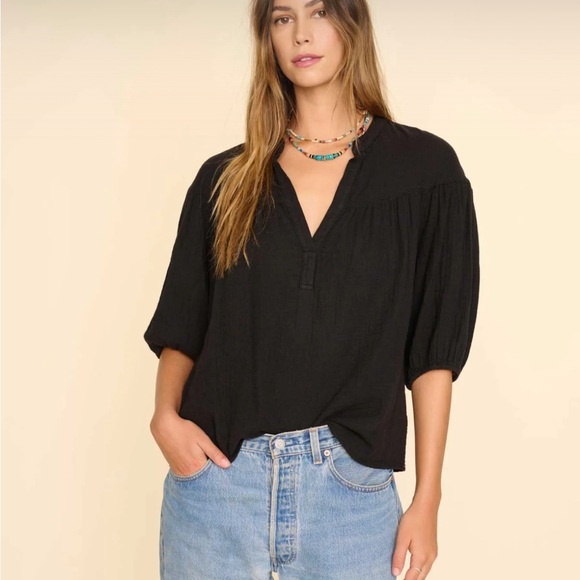 Xirena 100% cotton gauze black clem top blouse - Picture 1 of 5